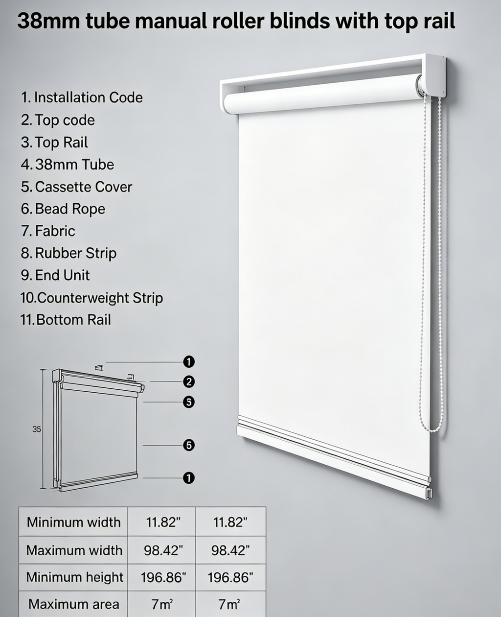 Rollor blinds with top rail — Black