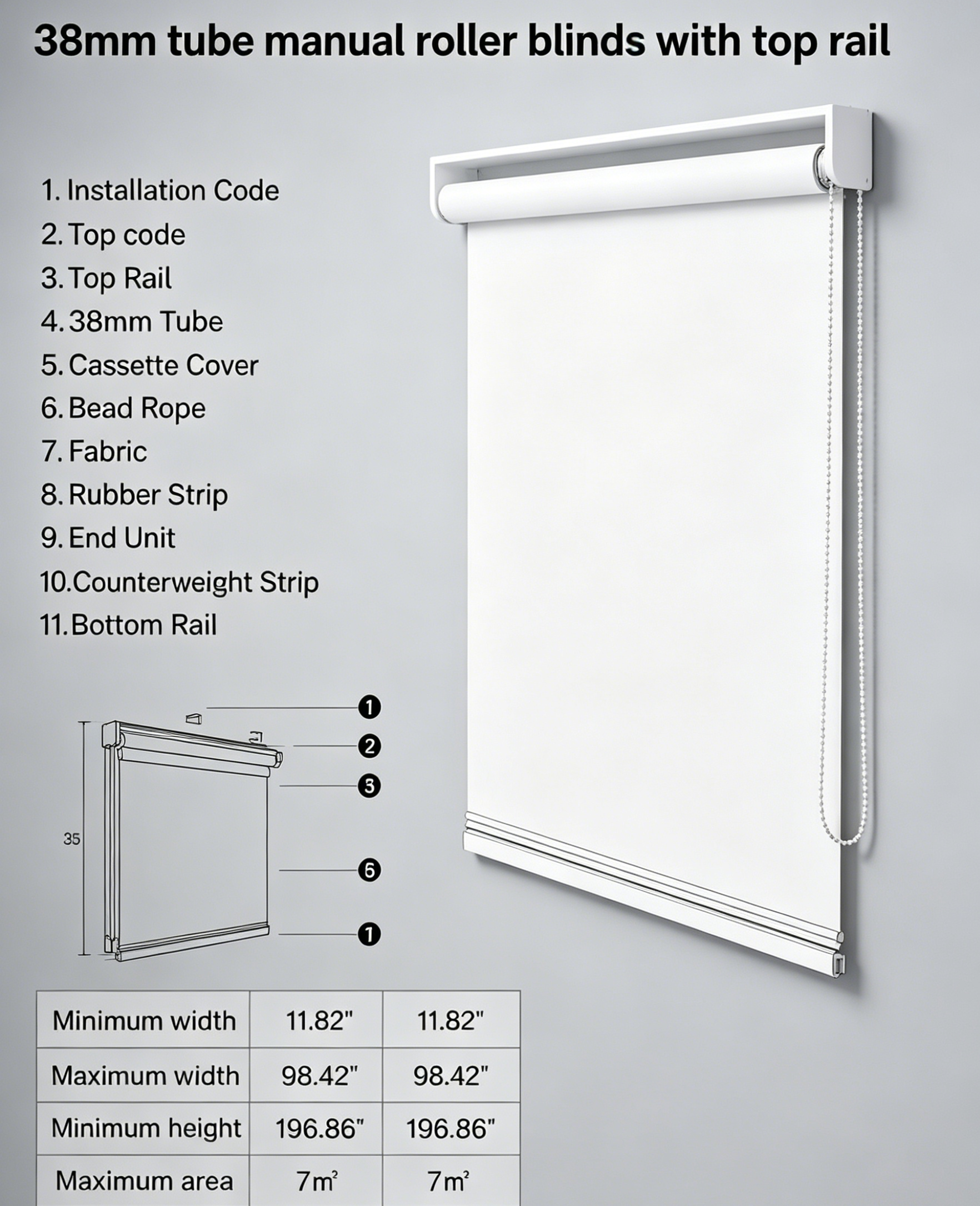 Rollor blinds with top rail — Black